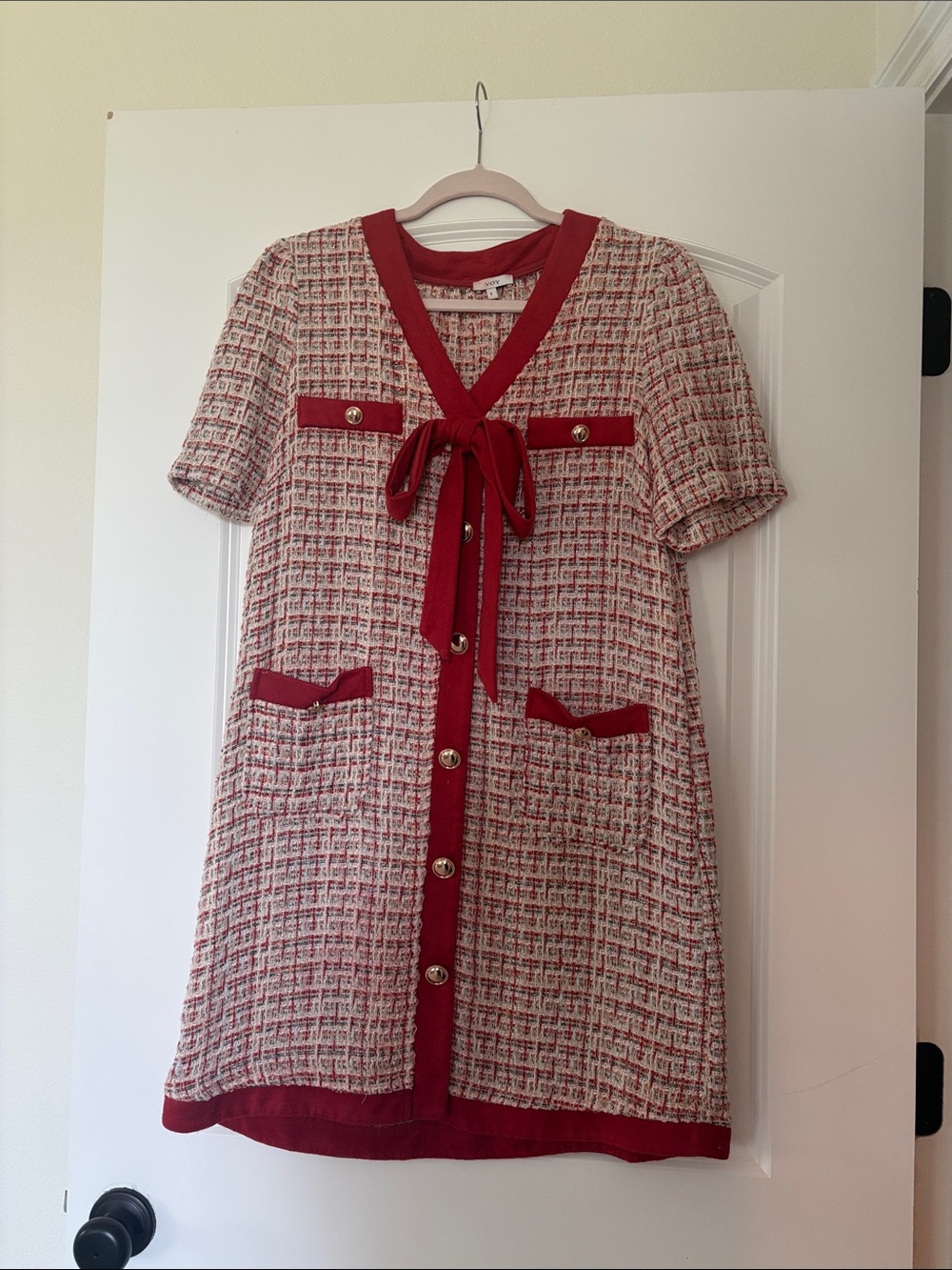 Burnt Orange & Cream Tweed Bow-Front Dress